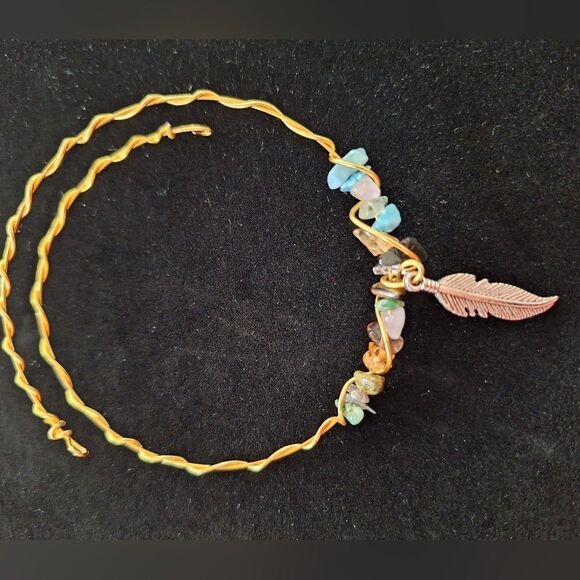 Mixed Gem Stones w/Feather Charm Extendable Bracelet - Picture 5 of 5